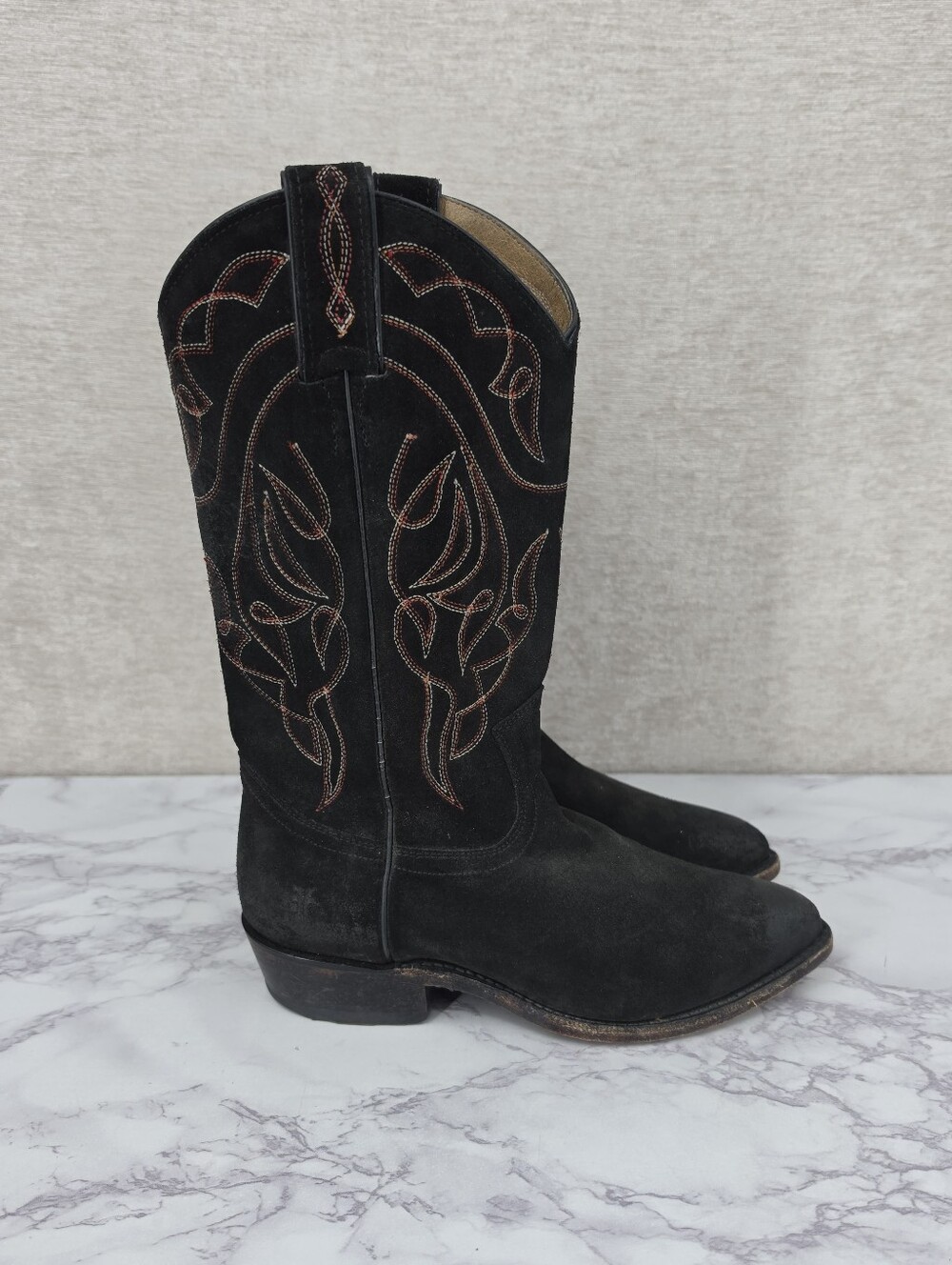 Frye Vintage Billy Short Stitch Cowboy Boots Western Black Suede Leather  #76876